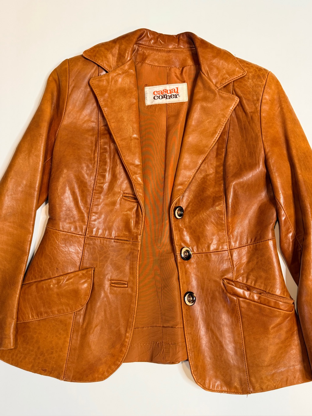 70’s Casual Corner Women's Cognac Leather Blazer Jacket